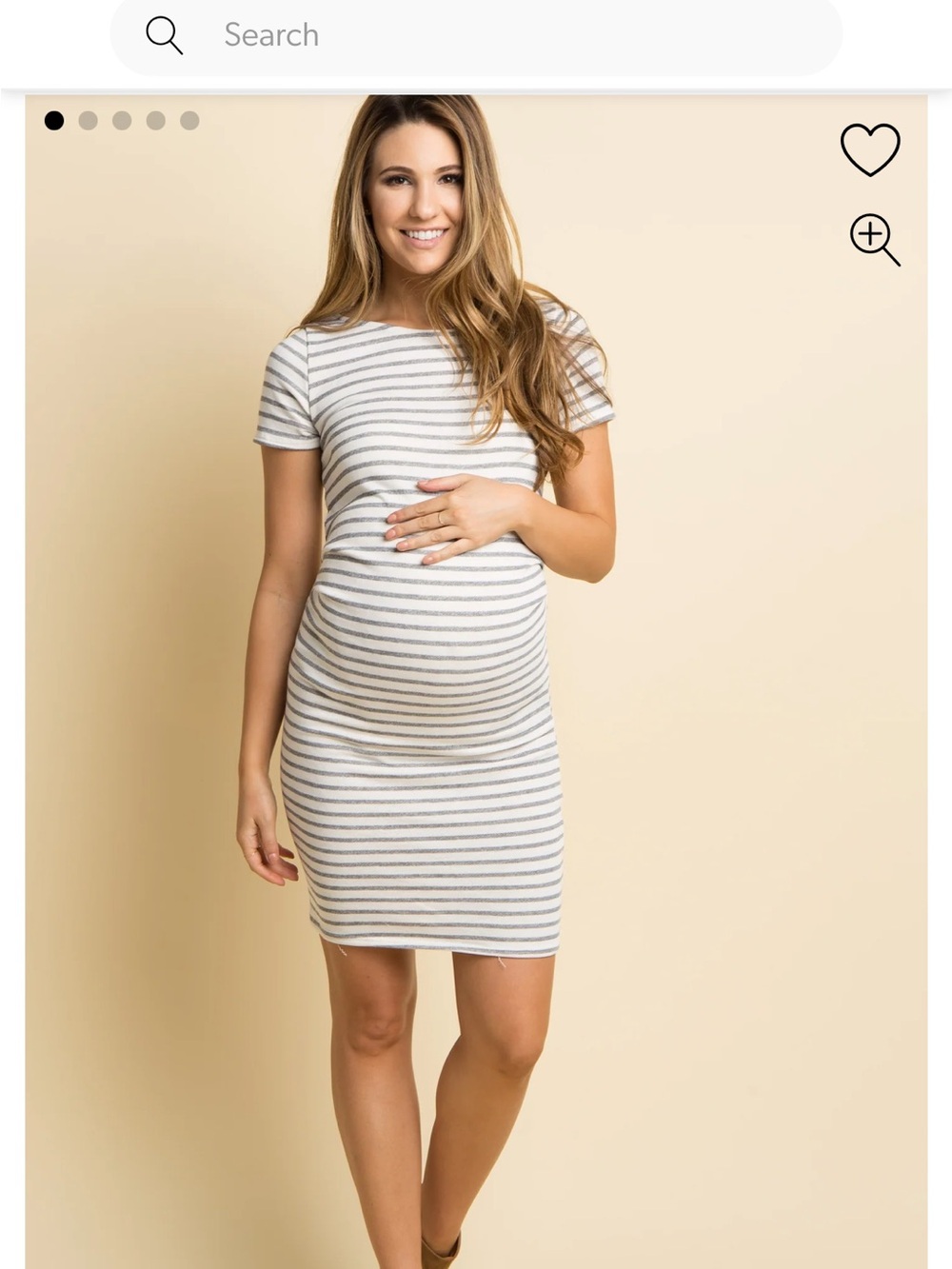 Pinkblush Striped Maternity Midi Dress - White & Gray - Picture 2 of 3